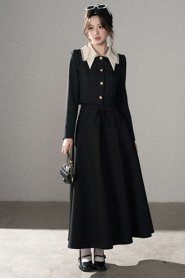 Black Collar Top and Long Skirt Set-Up