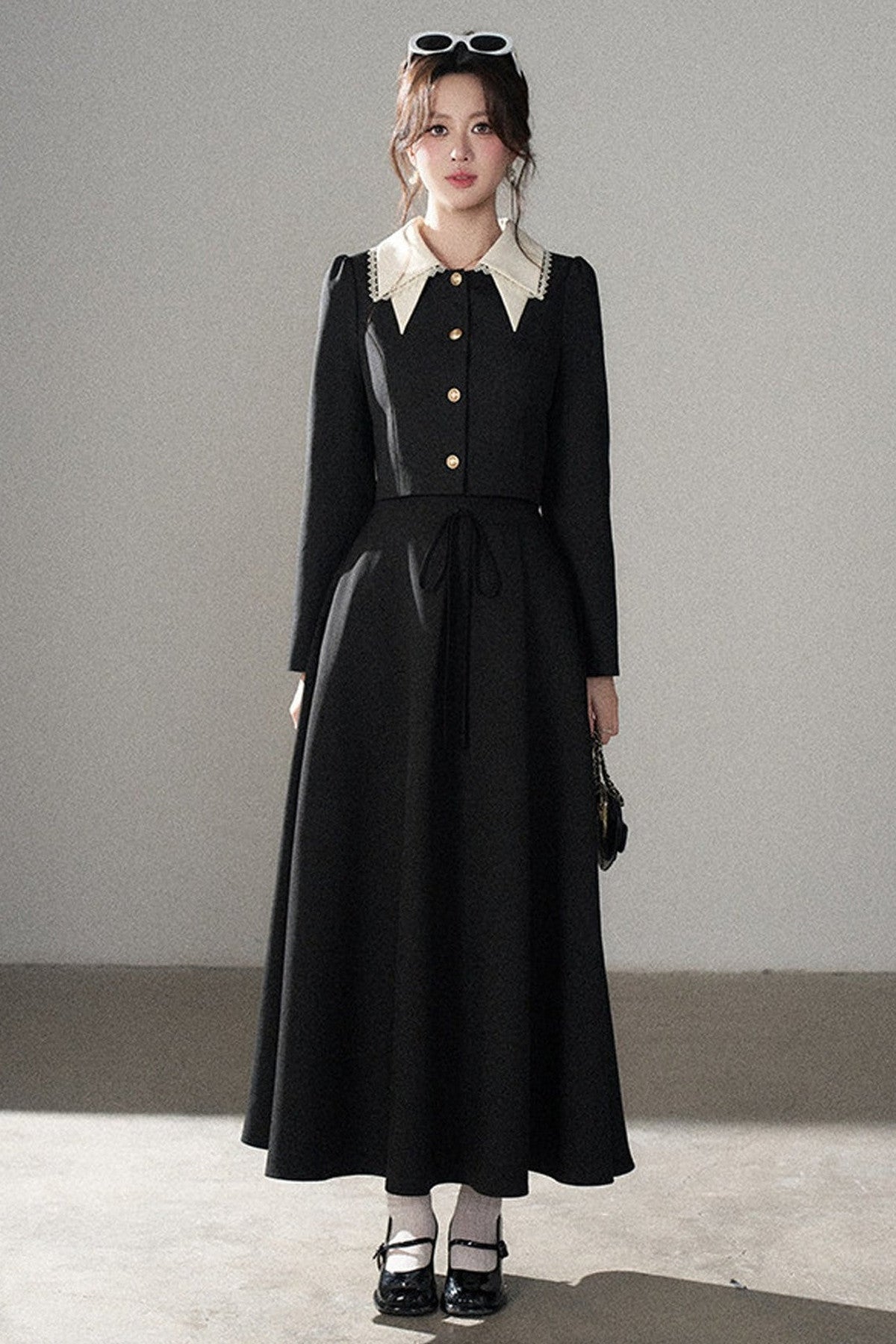 Black Collar Top and Long Skirt Set-Up