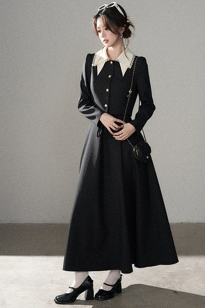 Black Collar Top and Long Skirt Set-Up