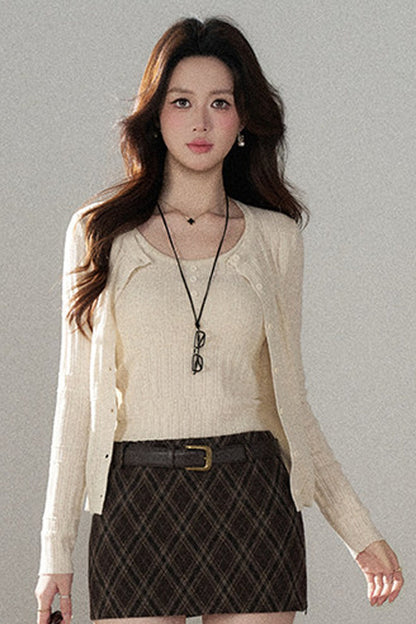 Sophisticated Knitted Cardigan Two-Piece Set