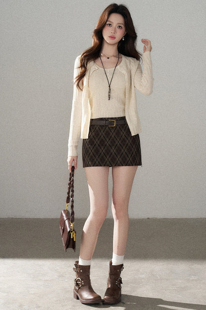 Sophisticated Knitted Cardigan Two-Piece Set