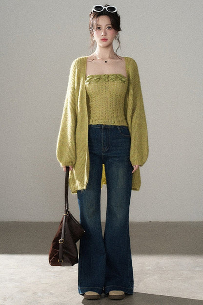 3D Flower Tube Top and Cardigan Set