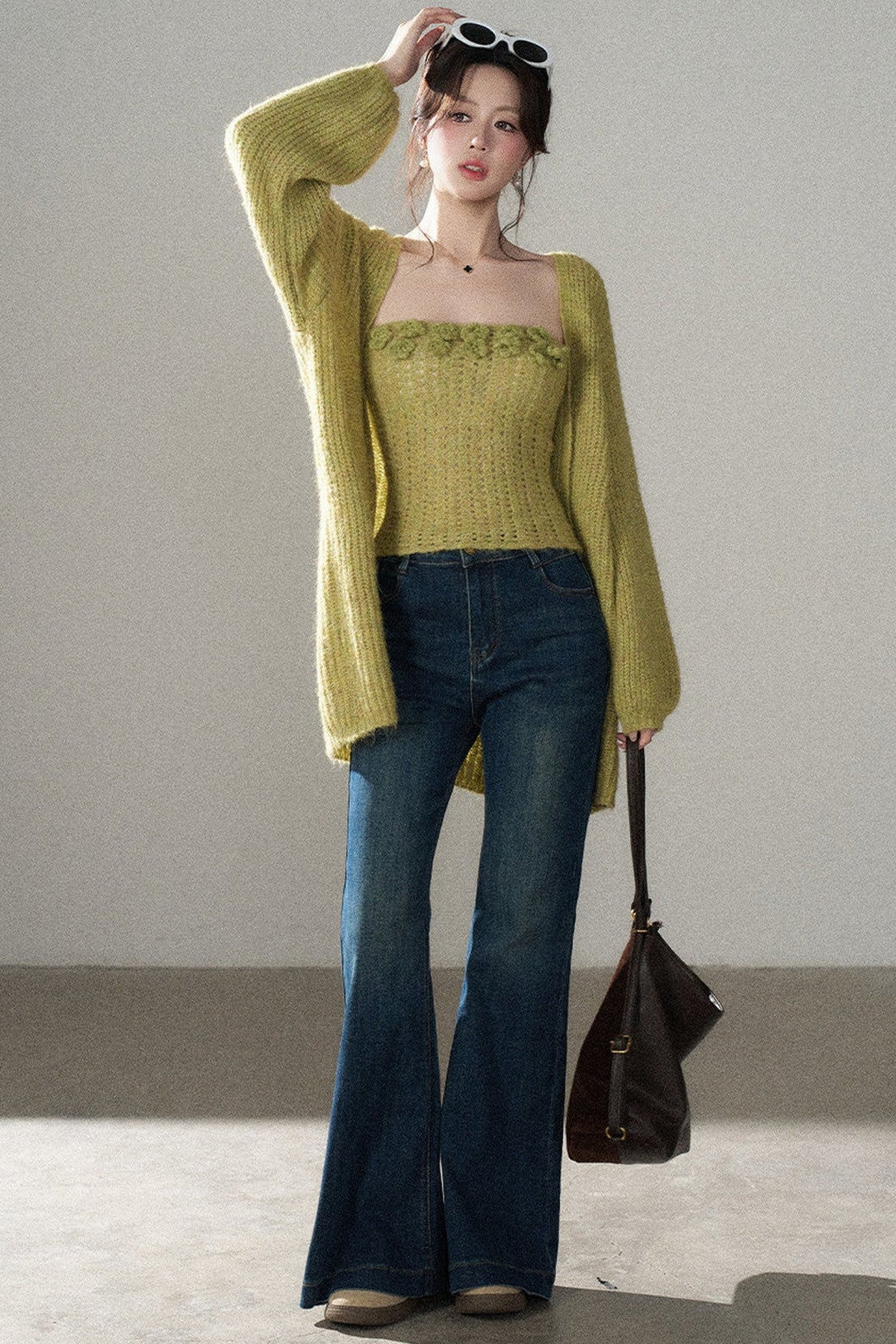 3D Flower Tube Top and Cardigan Set