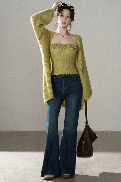 3D Flower Tube Top and Cardigan Set