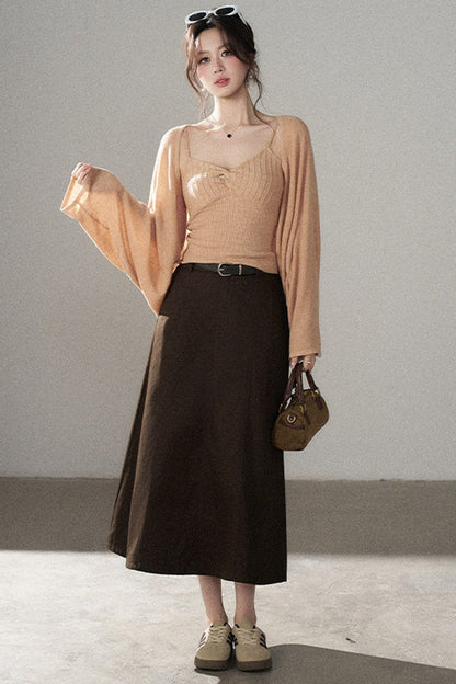 V-Neck Knitted Cardigan and Camisole Set-Up