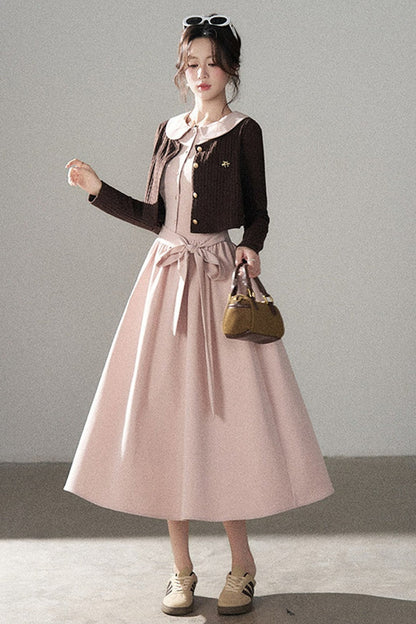 Collar Knitted Overlay Long Dress