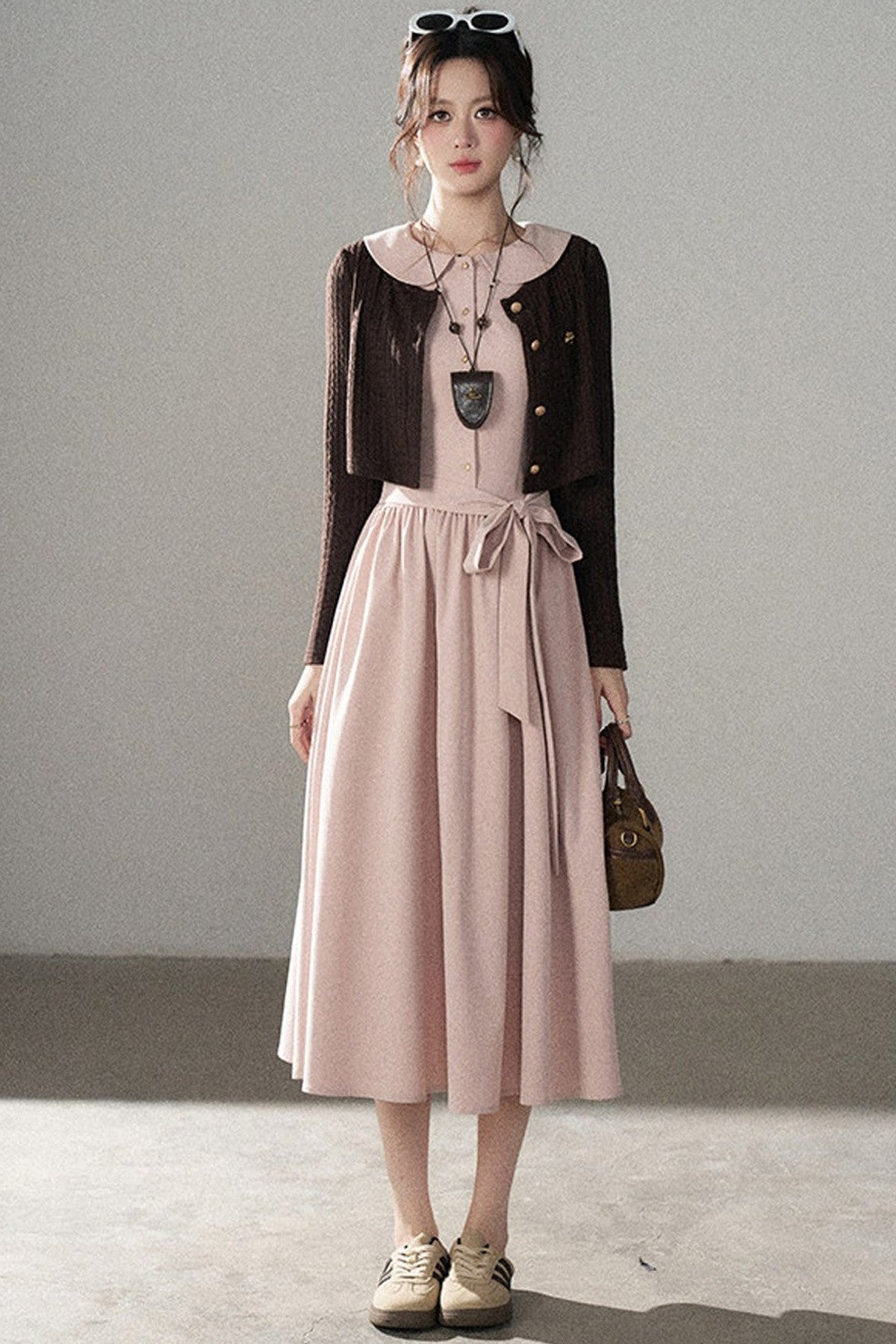 Collar Knitted Overlay Long Dress