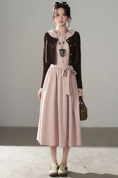 Collar Knitted Overlay Long Dress