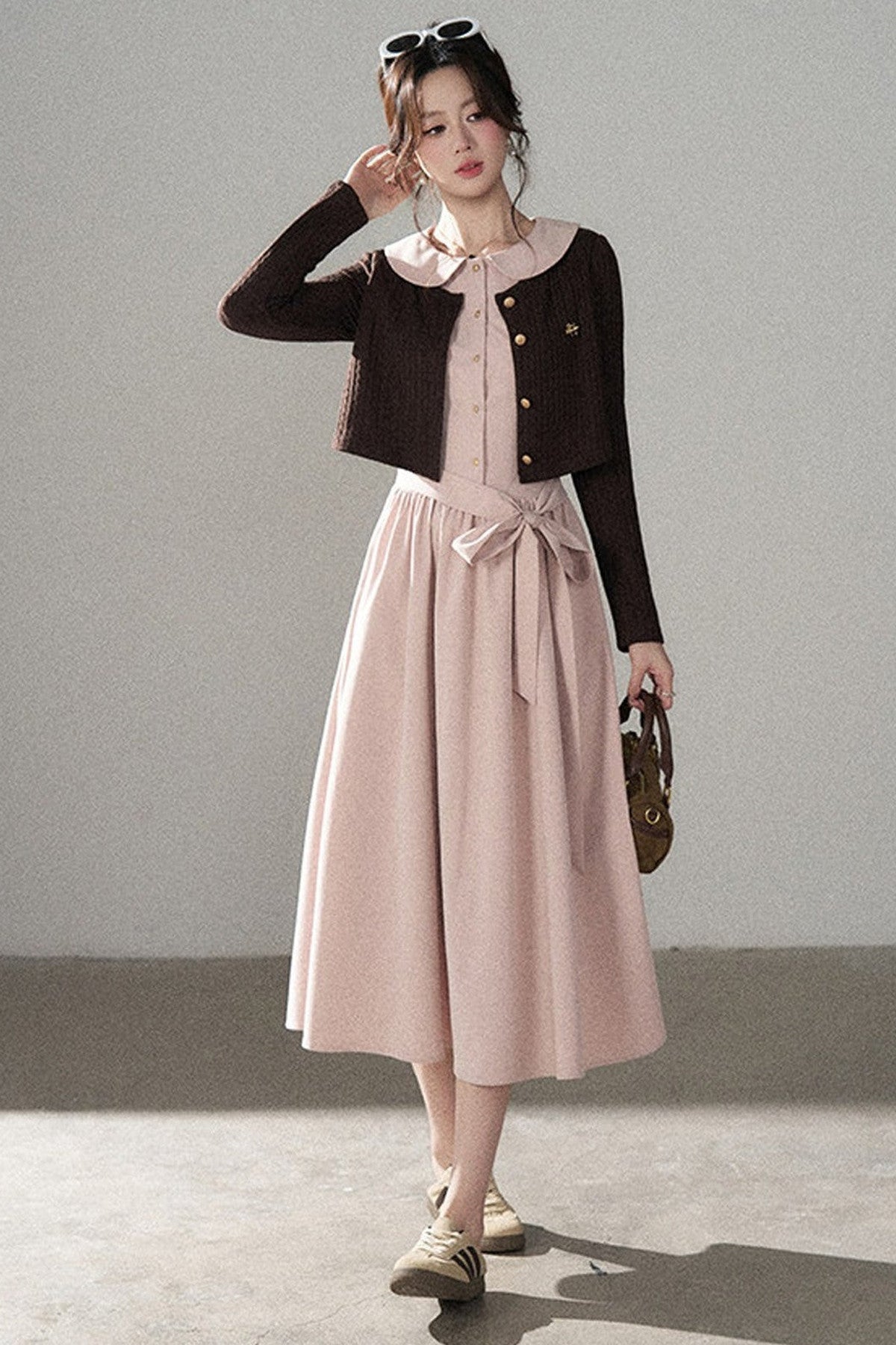 Collar Knitted Overlay Long Dress