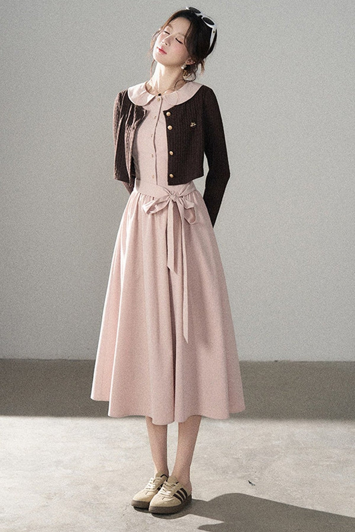 Collar Knitted Overlay Long Dress