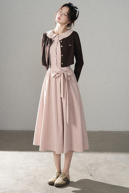 Collar Knitted Overlay Long Dress