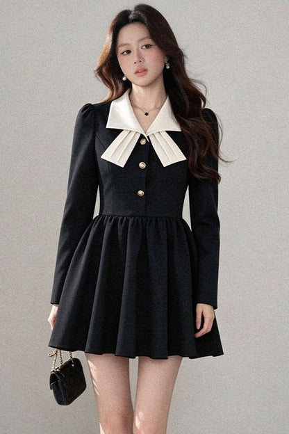 Hepburn Style Black Lapel Dress