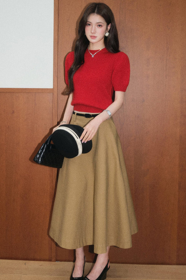Gray Wool Knit Top and Retro Skirt Set-Up