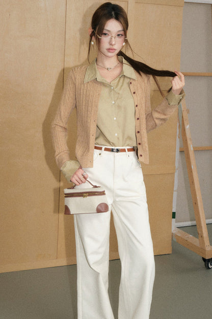 Cable-Knit Layered-Look Sweater and White Jeans Set-Up