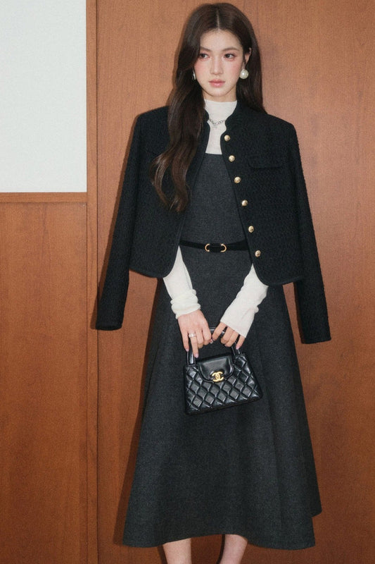 Gray Wool Dress and Small Jacket Set-Up