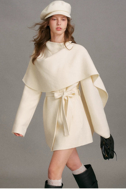 Detachable Cape Collar A-Line Wool Coat