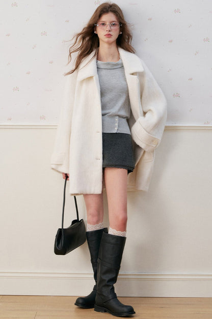 Asymmetric Diagonal Button Cowl Knit Top