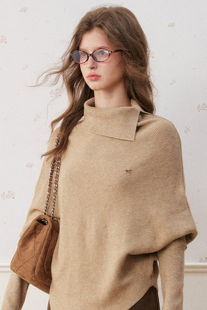 Batwing Sleeve Folded Neck Sweater