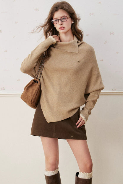 Batwing Sleeve Folded Neck Sweater