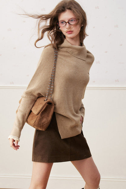 Batwing Sleeve Folded Neck Sweater