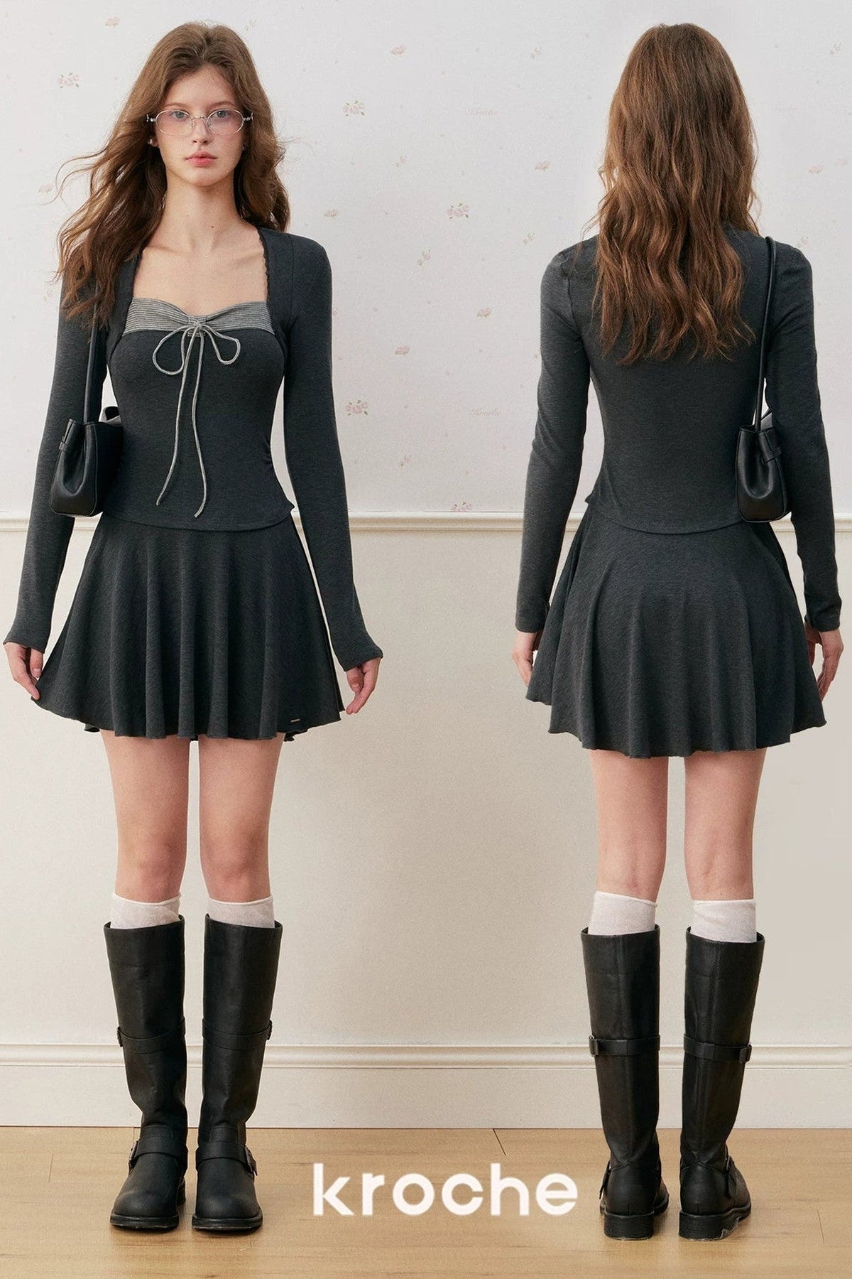 Layered-Look Striped Square Neck A-Line Dress