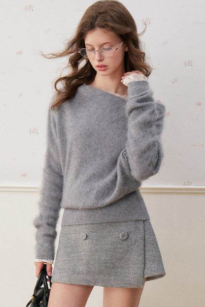 Wool Blend Double-Breasted Asymmetrical Skirt
