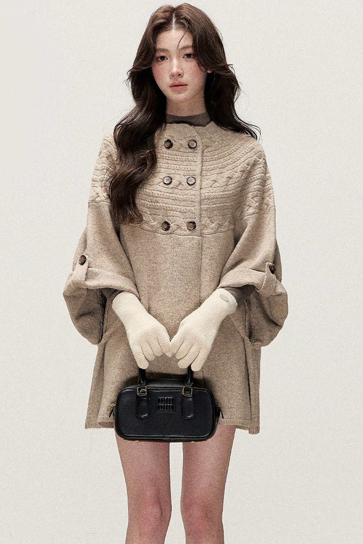 Double-Breasted Cape Design Cardigan