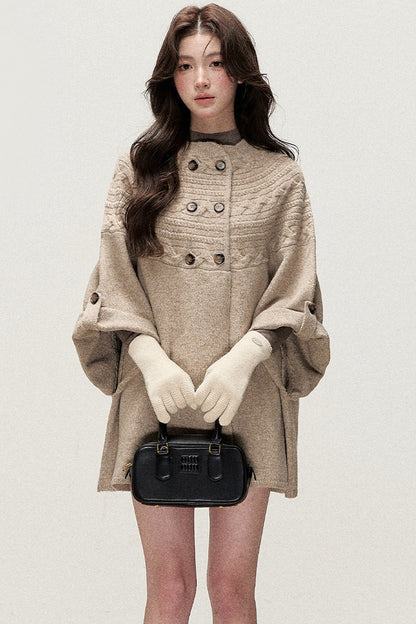 Double-Breasted Cape Design Cardigan