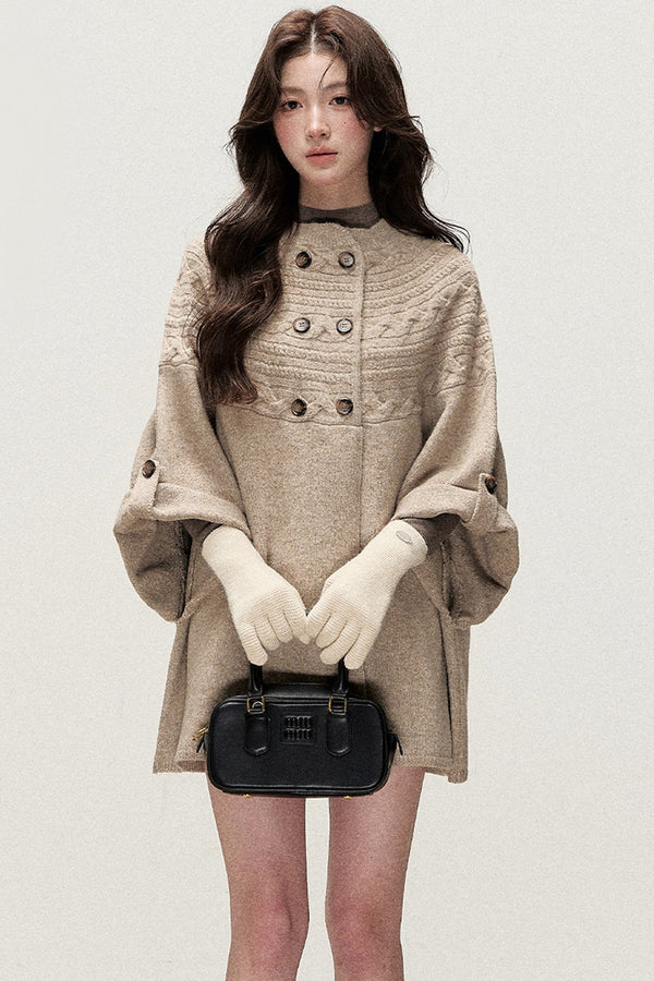 Double-Breasted Cape Design Cardigan