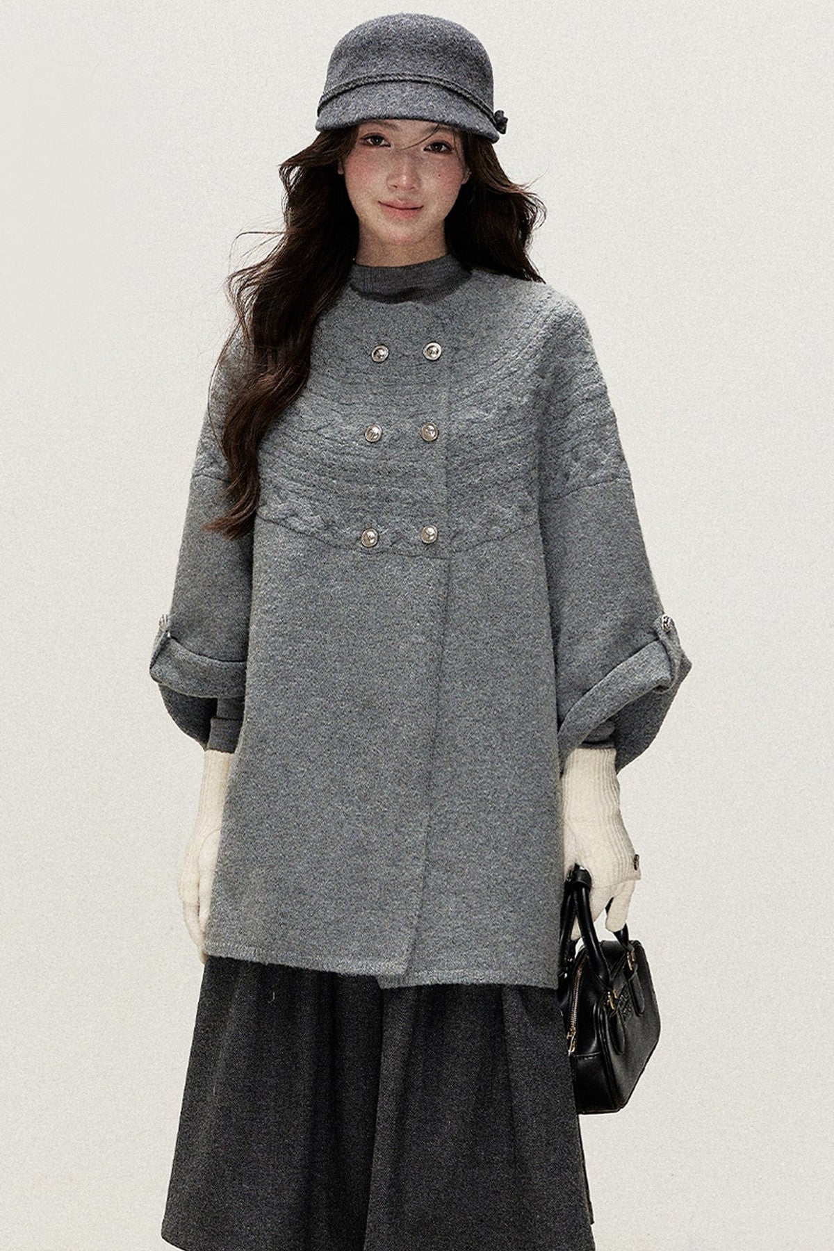 Double-Breasted Cape Design Cardigan