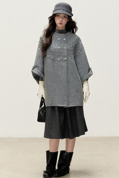Double-Breasted Cape Design Cardigan