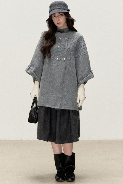 Double-Breasted Cape Design Cardigan
