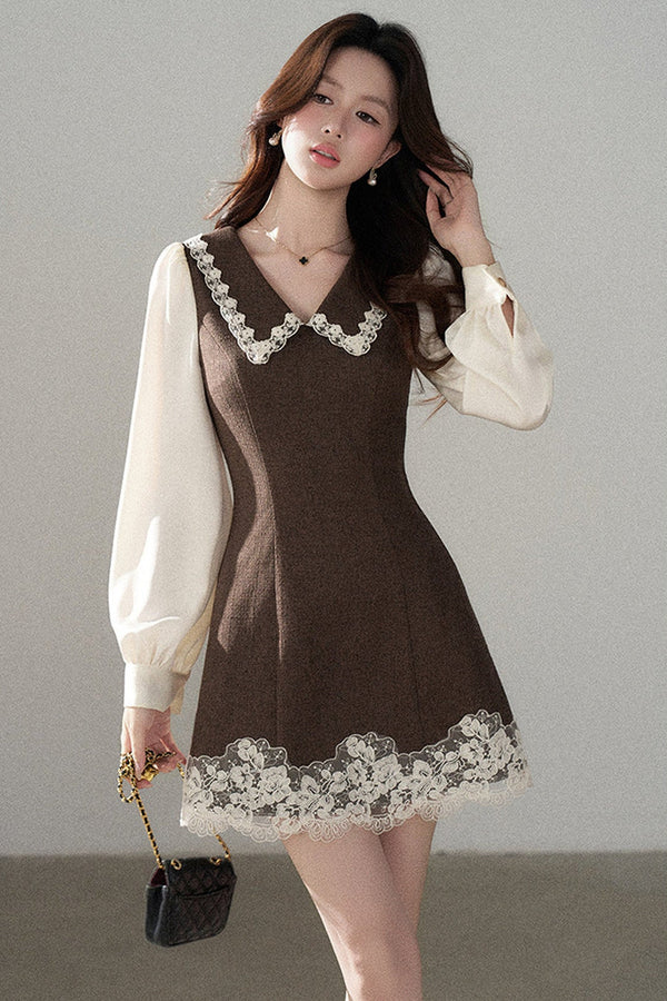 Lace Patchwork Layered-Look A-Line Dress