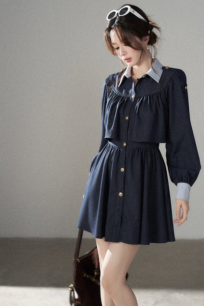 Long-Sleeved Layered-Look A-Line Dress