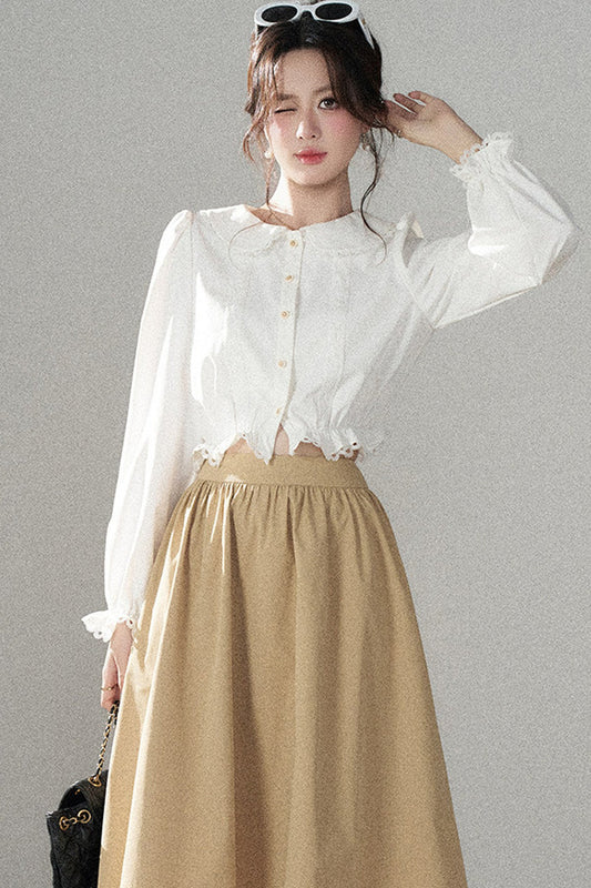 Collar Lantern Sleeve Blouse