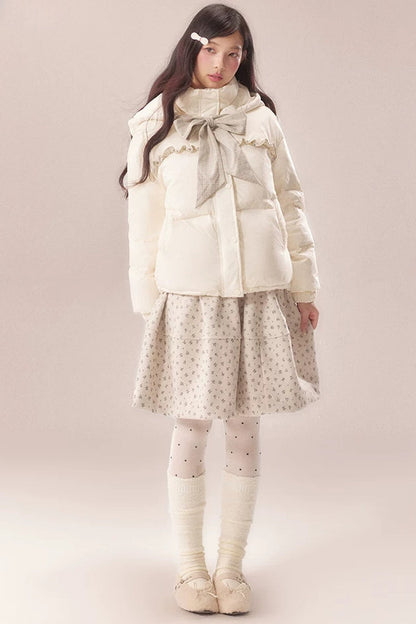 Plaid Bow Lace Short Down Jacket