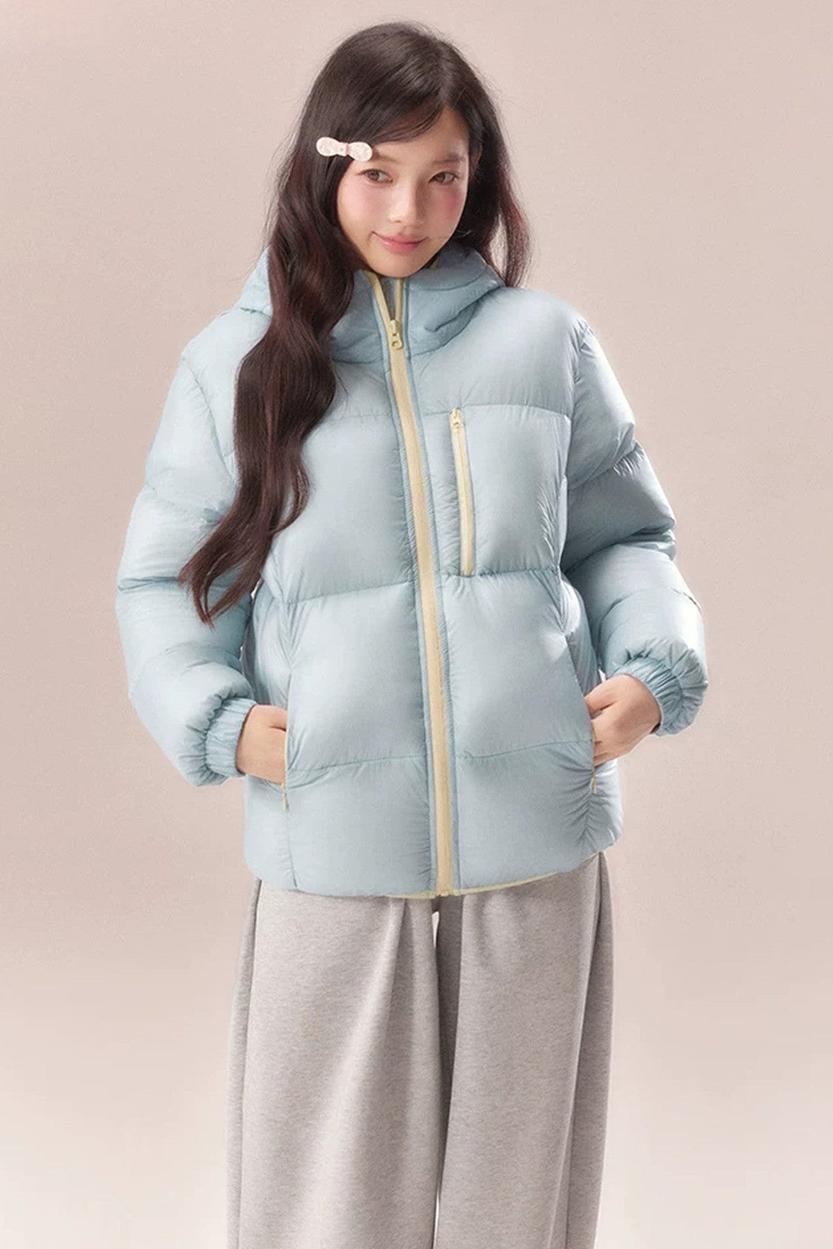 Sea Salt Milk Blue Mid-Length Down Jacket