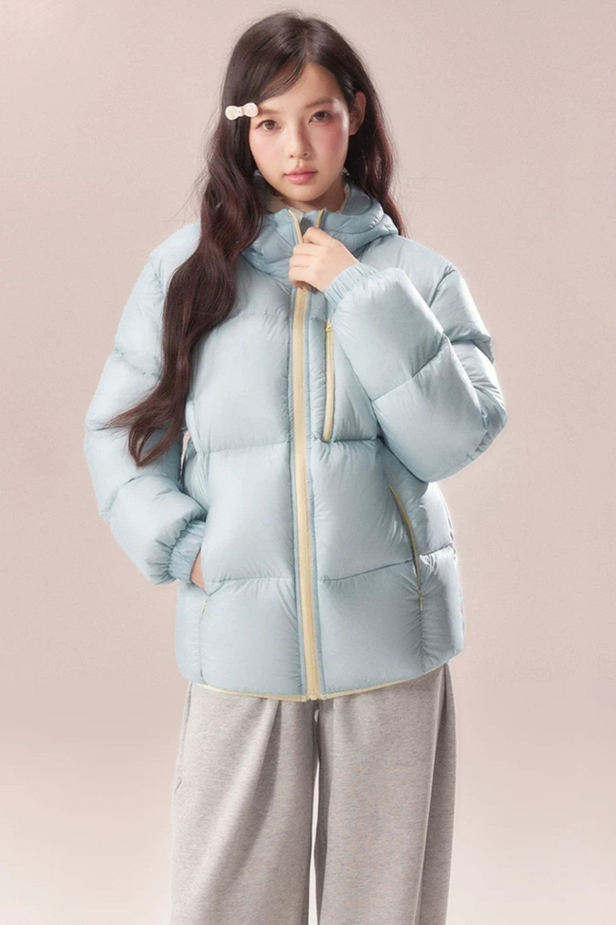 Sea Salt Milk Blue Mid-Length Down Jacket