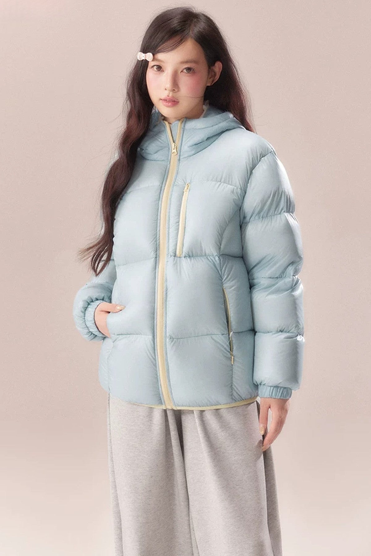 Sea Salt Milk Blue Mid-Length Down Jacket