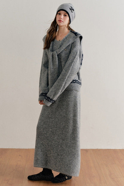 Fair Isle Pullover Sweater and A-Line Skirt Set