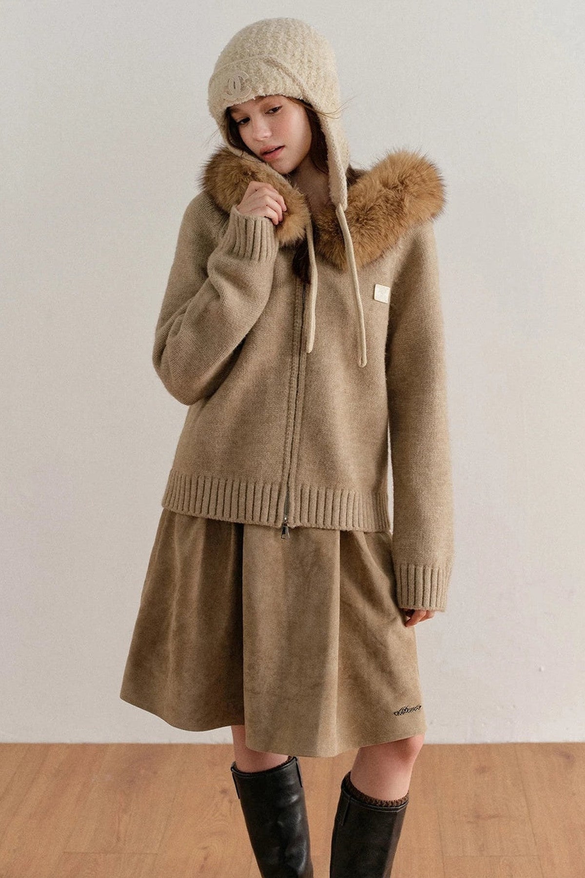 Thick Hooded Zip-Up Knit Cardigan Jacket