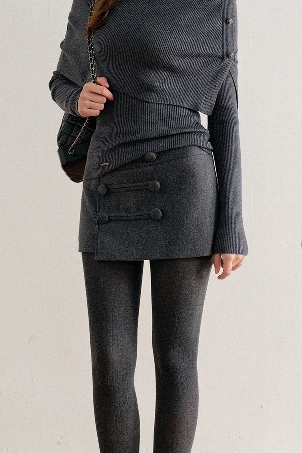 Long-Sleeve Wool Lyocell Knit Top and Detachable Cape Shawl Set