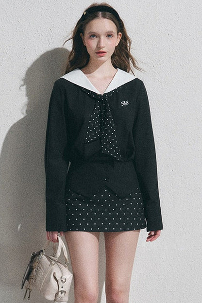 Classic Navy Collar Long-Sleeved Shirt