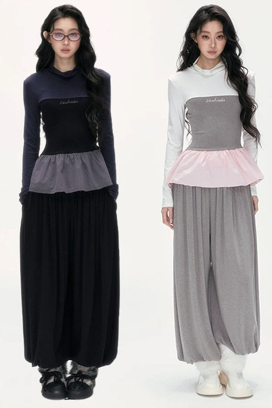 Tencel Wool Layered-Look Top and Lantern Pants Set-Up