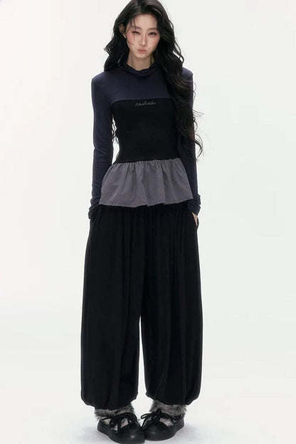 Tencel Wool Layered-Look Top and Lantern Pants Set-Up