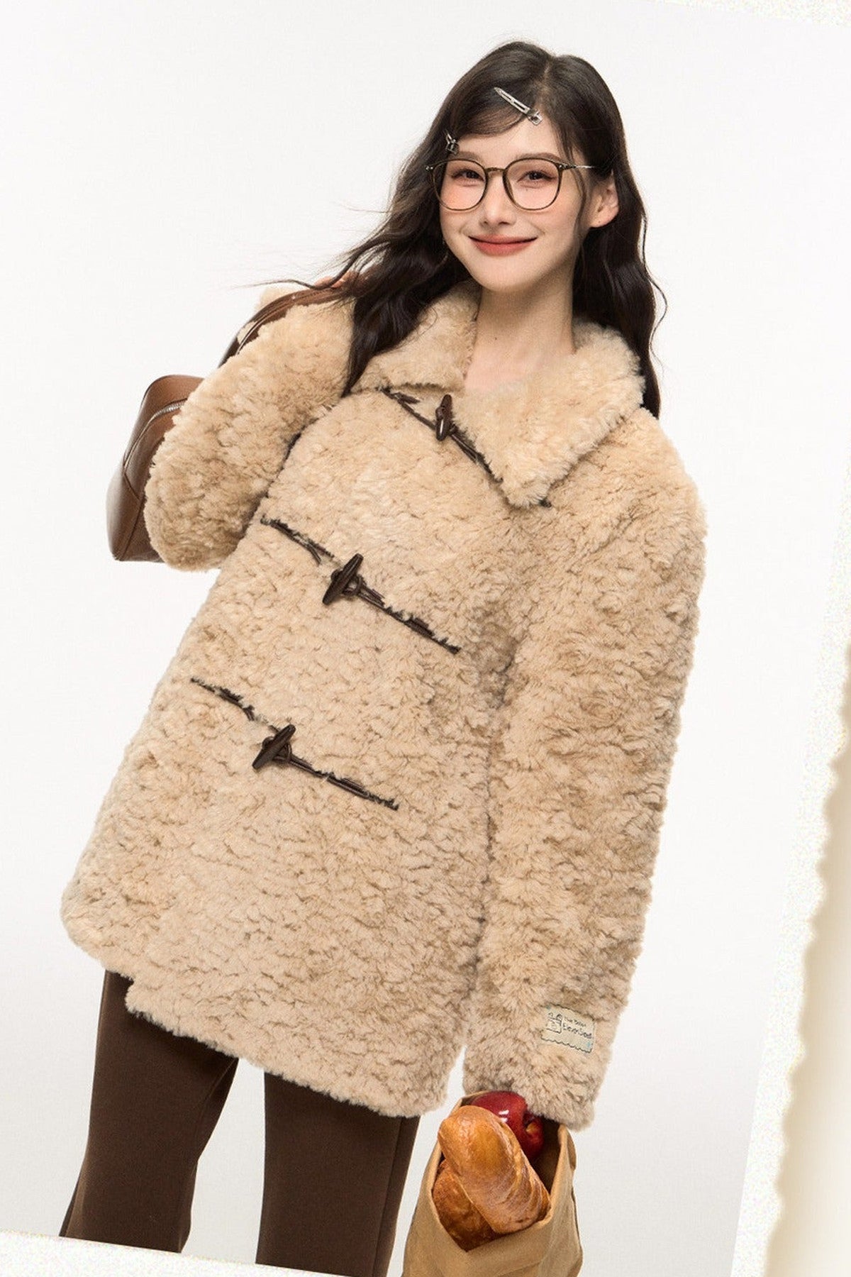 Wool Fur Horn Button Coat and Pants Set-Up