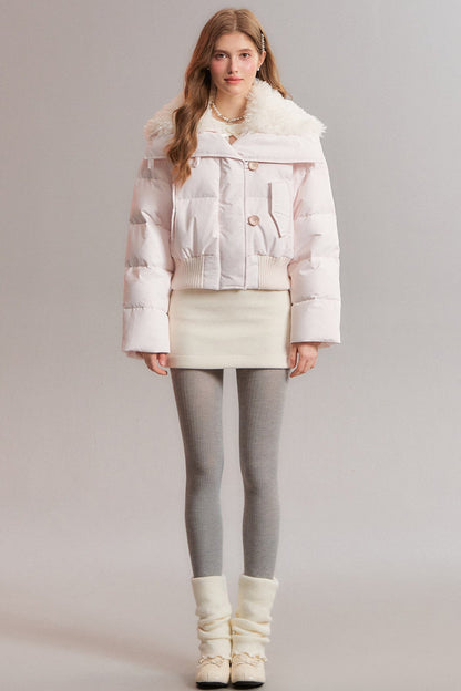 Pink Patchwork Fur Lapel Down Jacket
