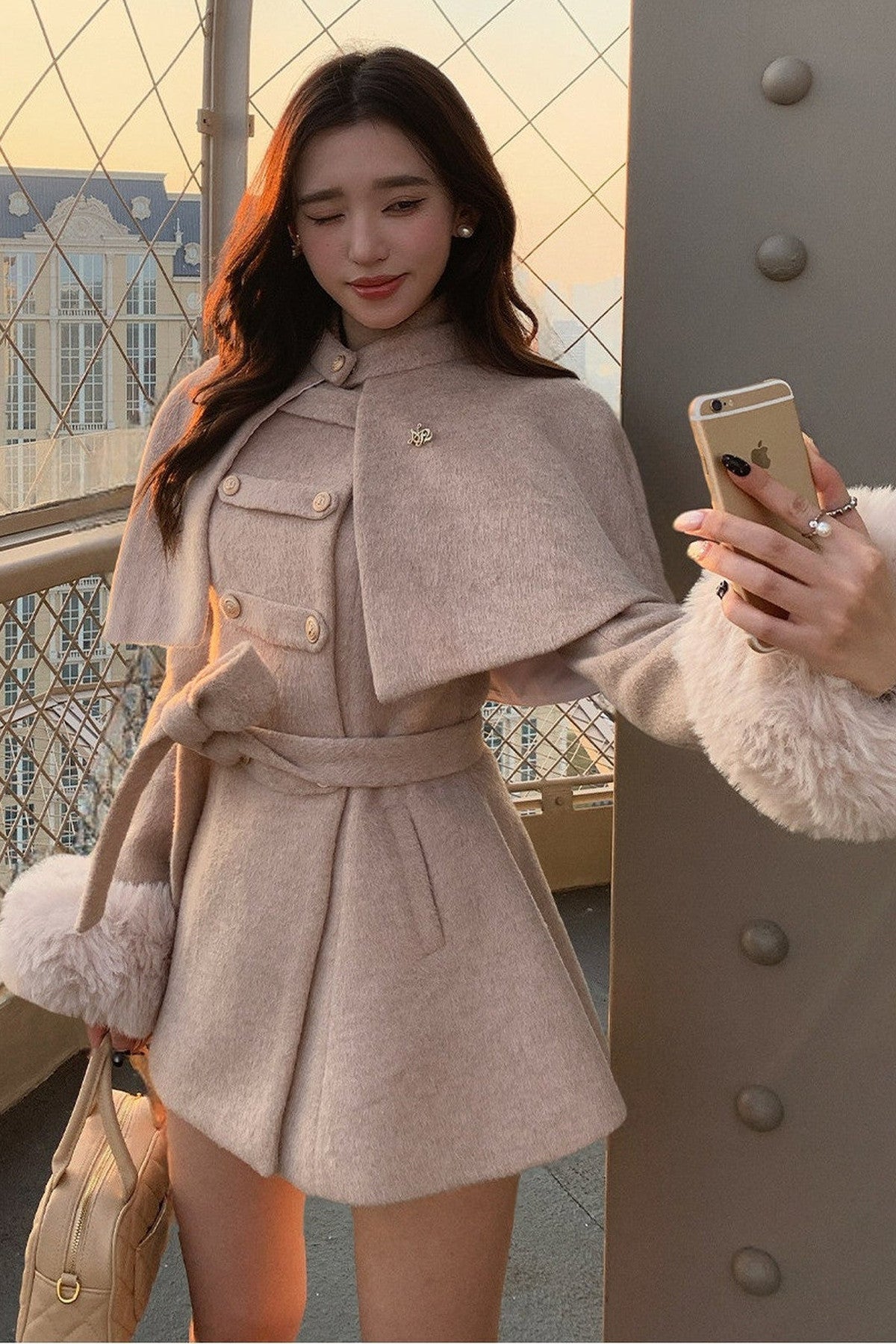 Rich Girl Style Cape Wool Coat Set-Up