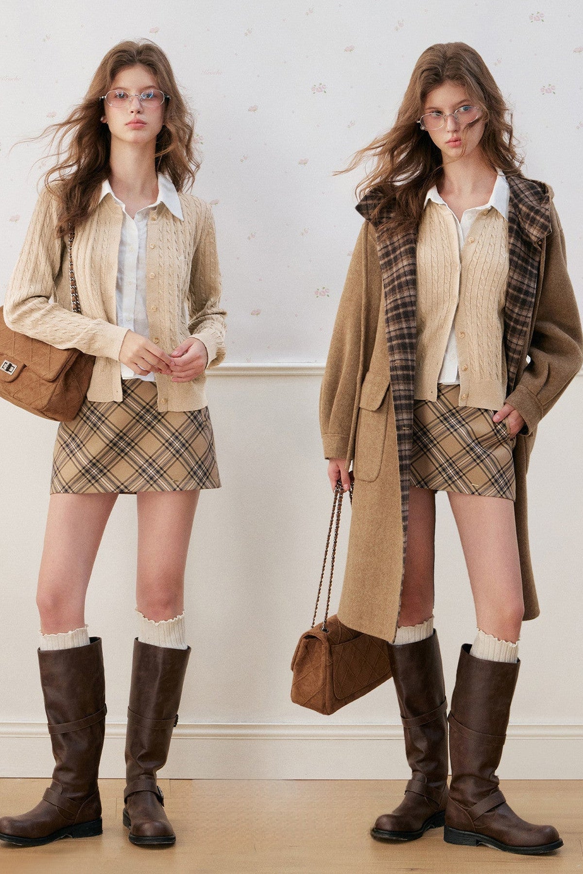 Retro Plaid Wide-Waisted Skirt