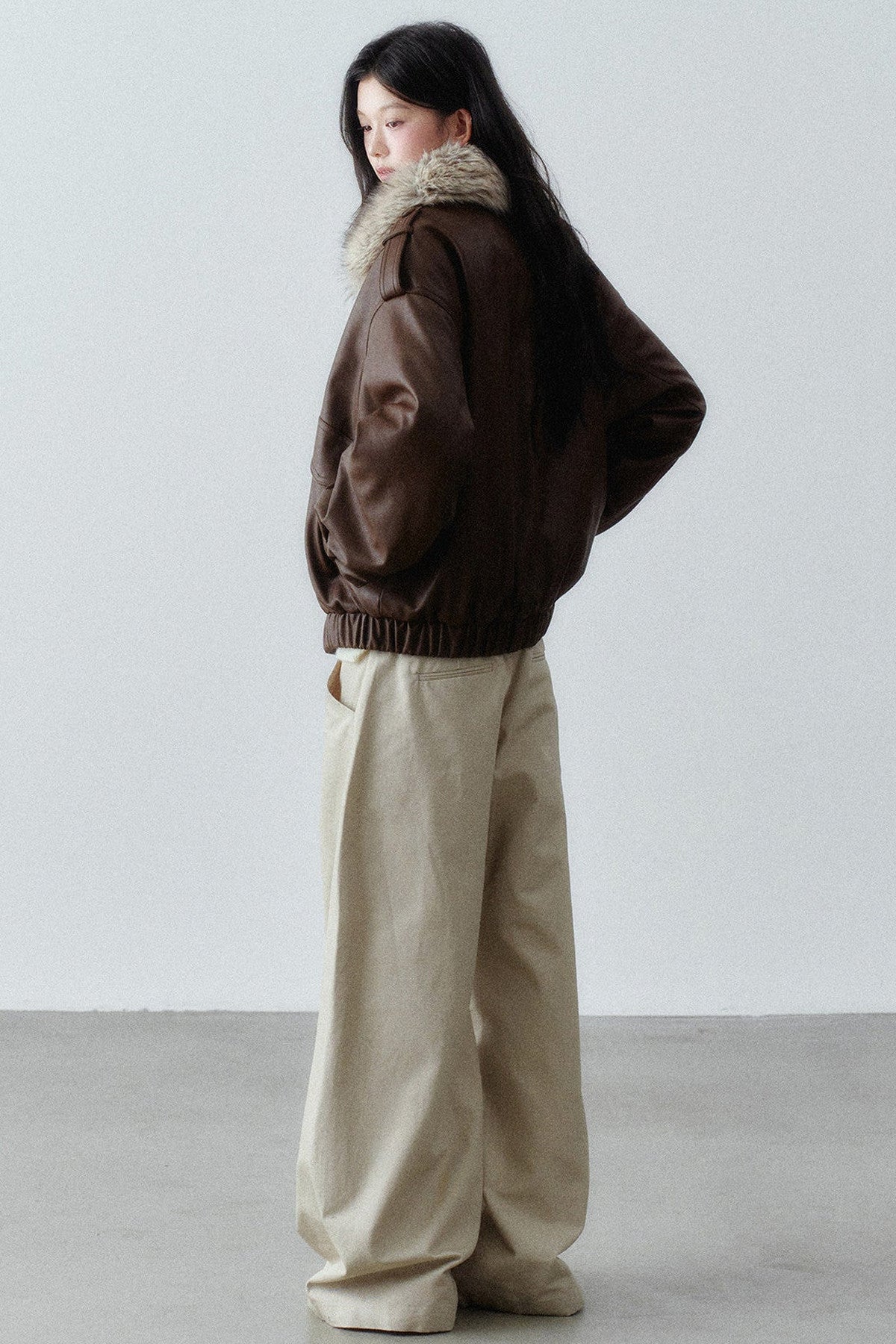 Fur Collar Button-Up Short Jacket